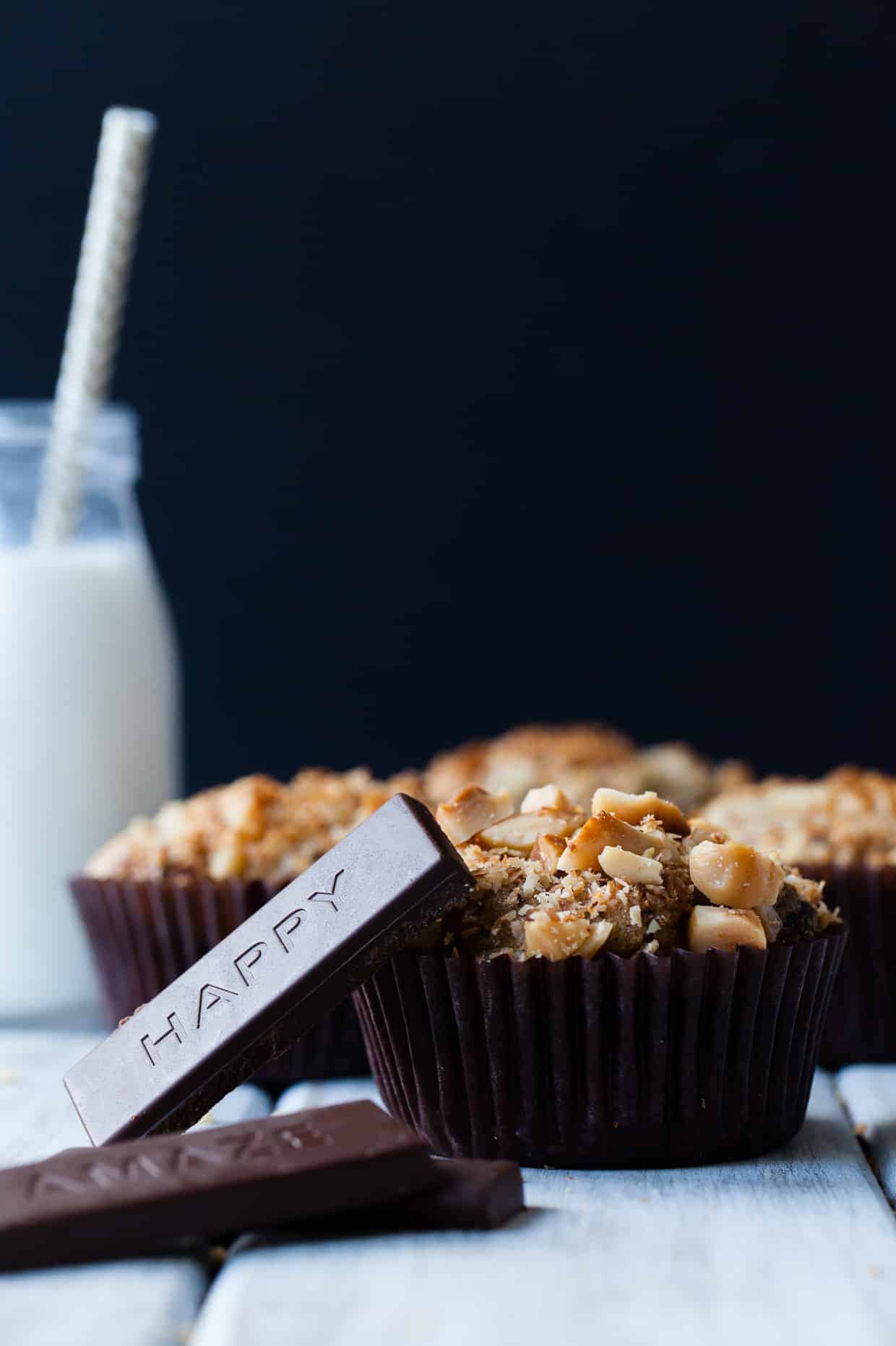 Coconut Chocolate Chunk Banana Macadamia Nut Muffins