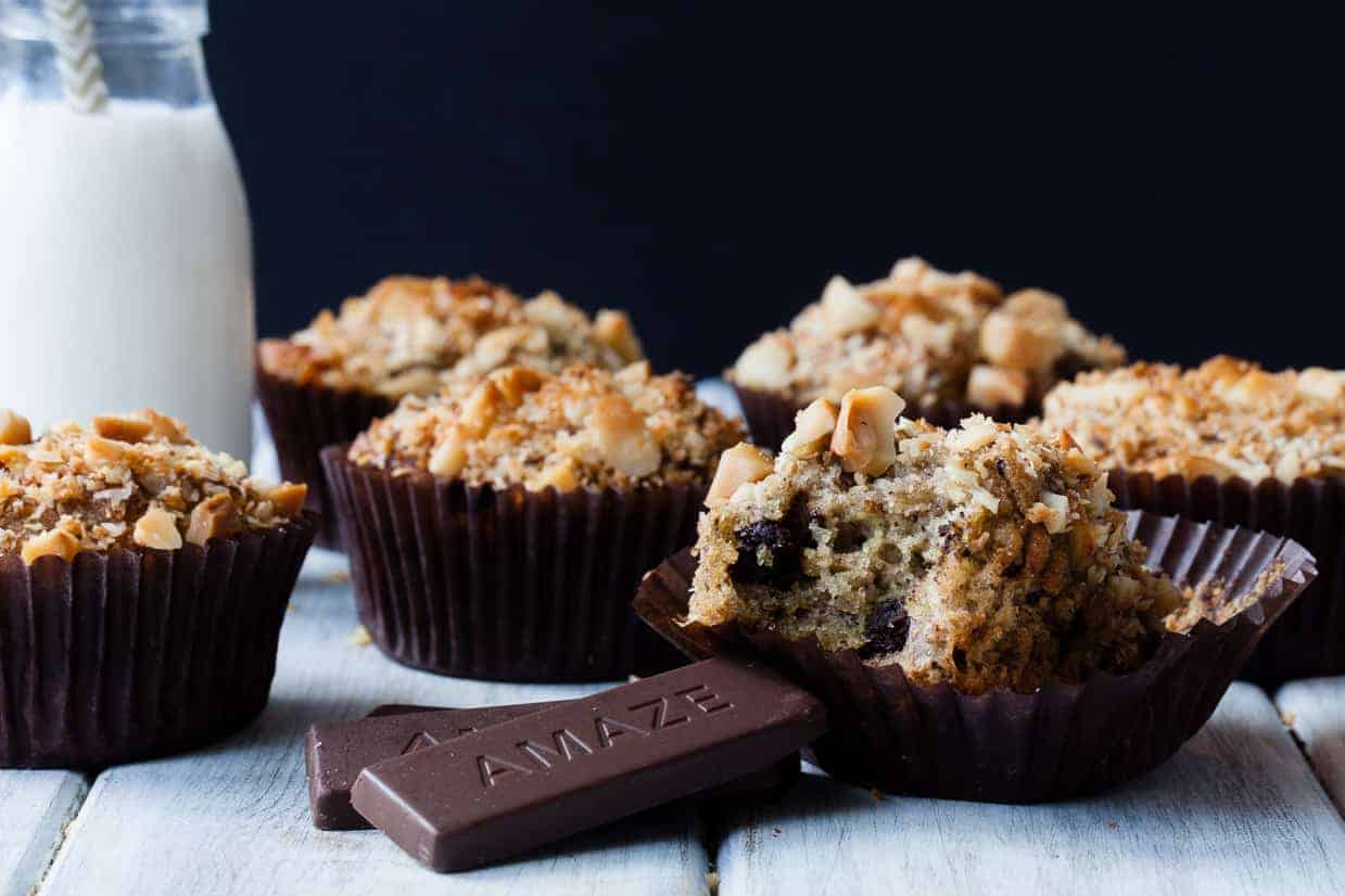 Coconut Chocolate Chunk Banana Macadamia Nut Muffins