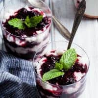 Coconut Rice Pudding with Mint Mulberry Compote