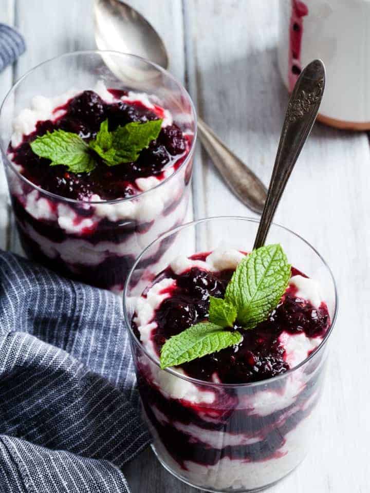 Coconut Rice Pudding with Mint Mulberry Compote