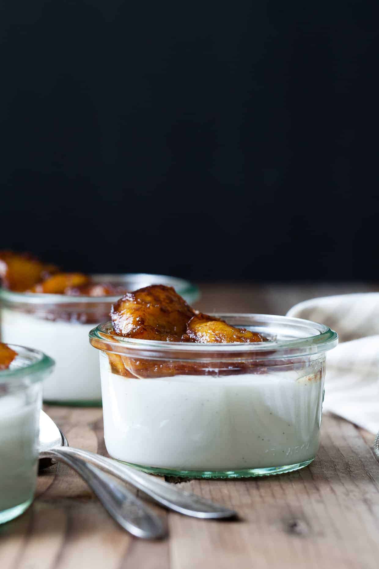 Vanilla Haupia Coconut Pudding with Caramelized Plantains