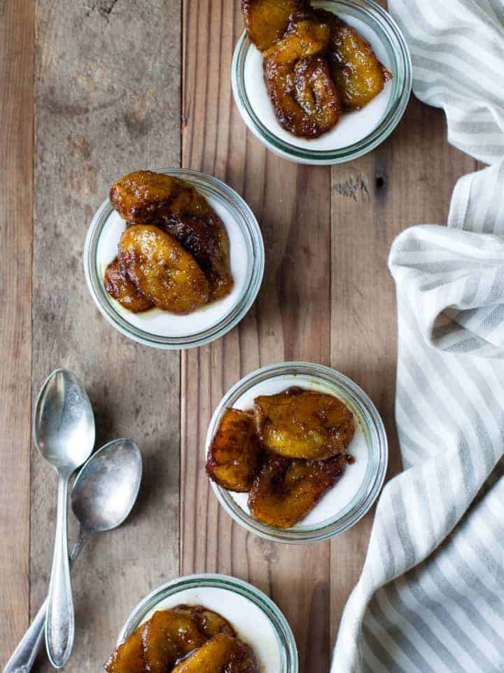 Vanilla Haupia Coconut Pudding with Caramelized Plantains