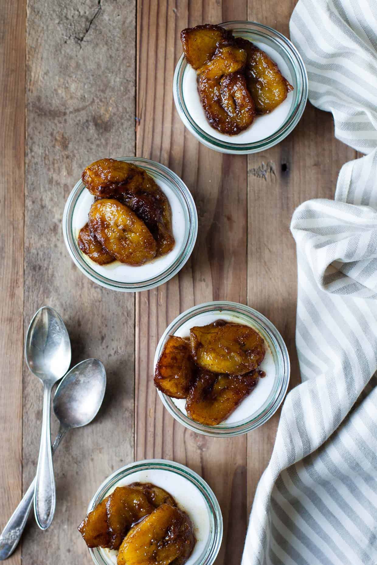 Vanilla Haupia Coconut Pudding with Caramelized Plantains