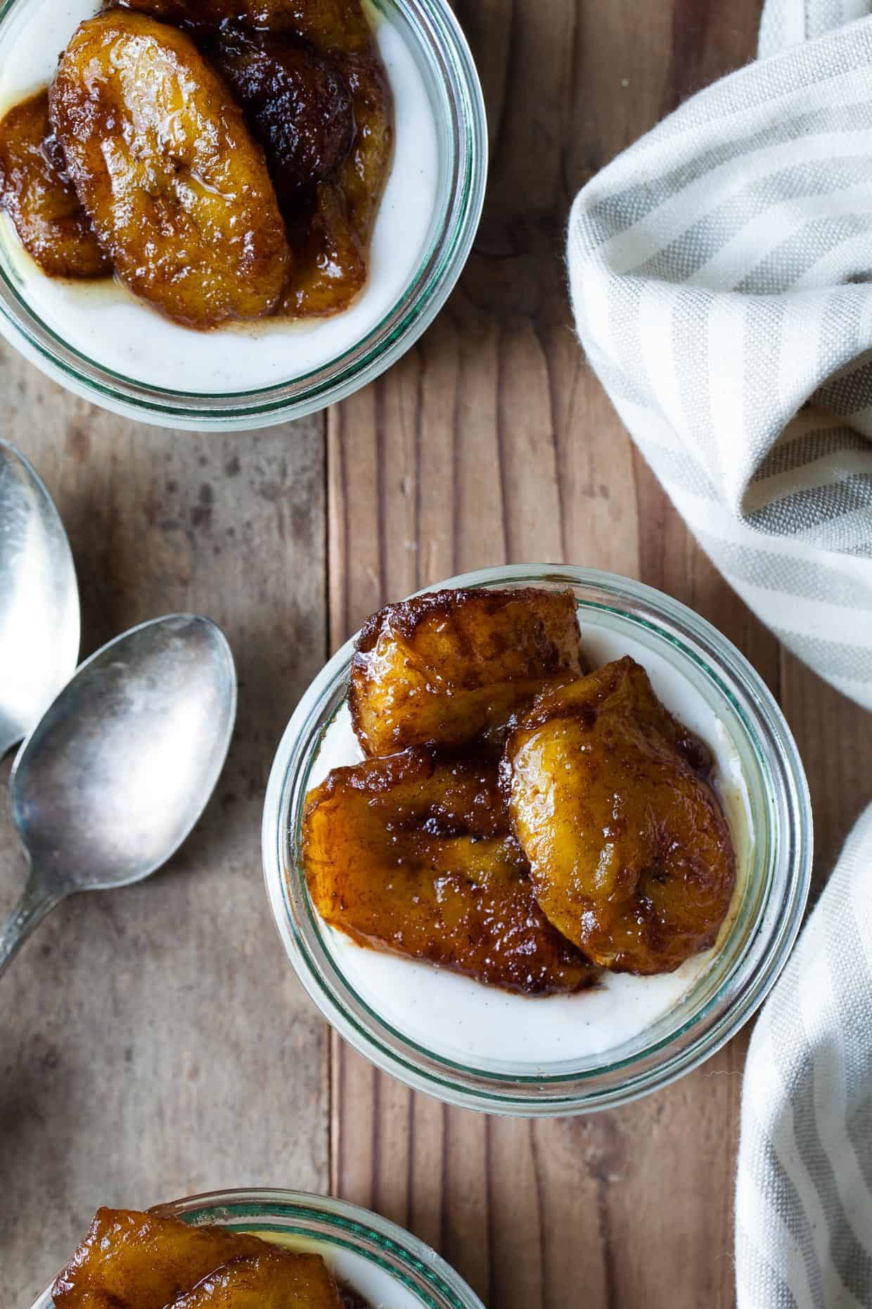 Vanilla Haupia Coconut Pudding with Caramelized Plantains