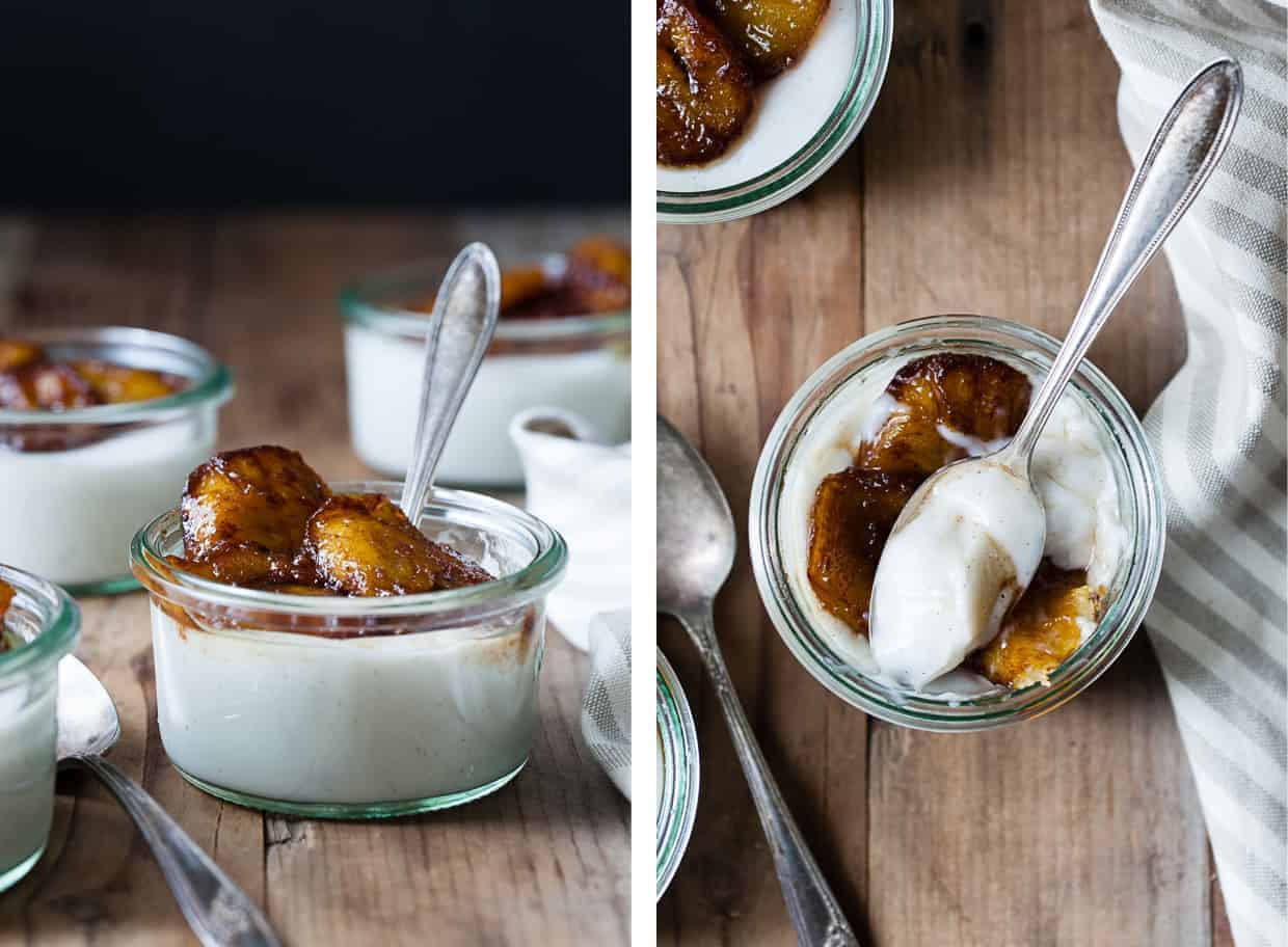 Vanilla Haupia Coconut Pudding with Caramelized Plantains