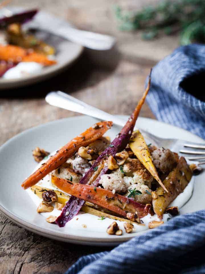 Za'atar Roasted Carrots and Cauliflower with Salted Yoghurt