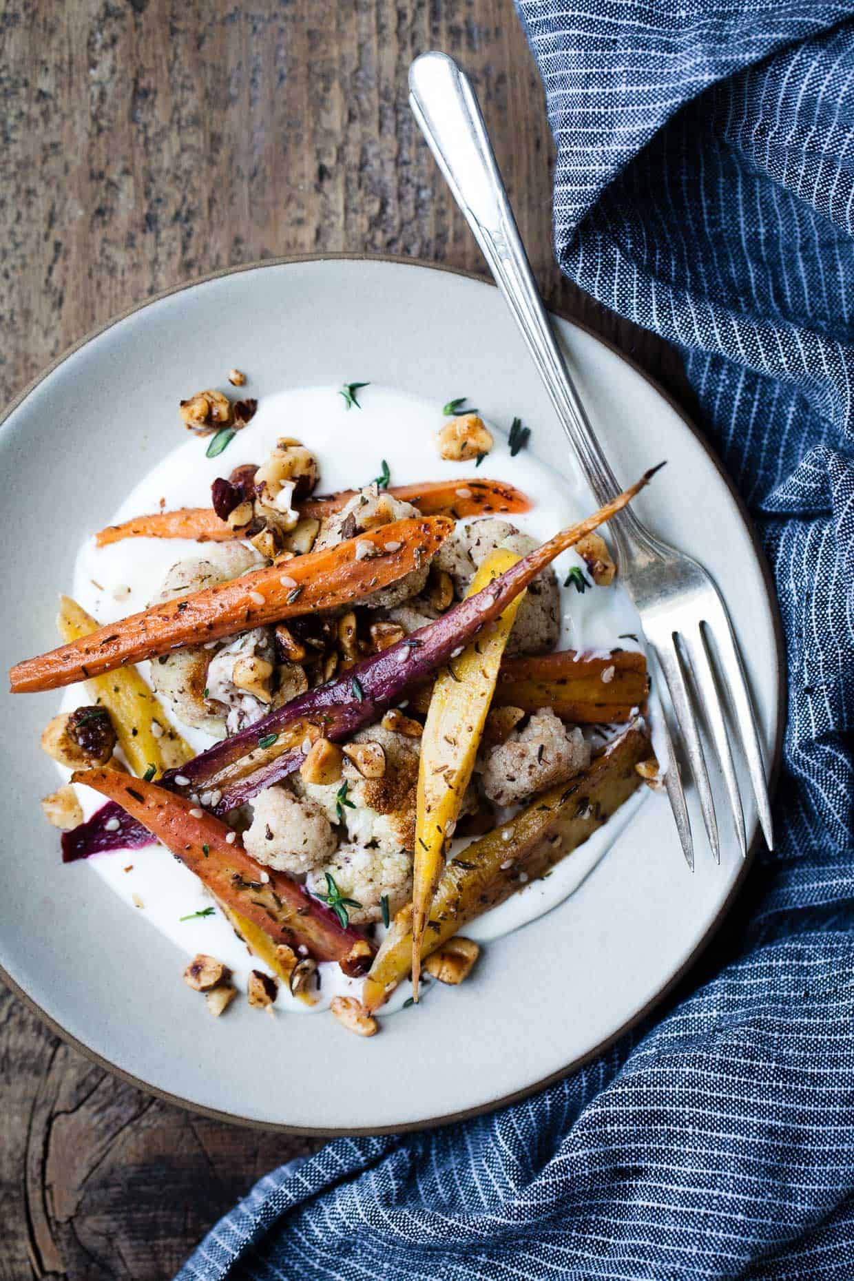 Za'atar Roasted Carrots and Cauliflower with Salted Yoghurt