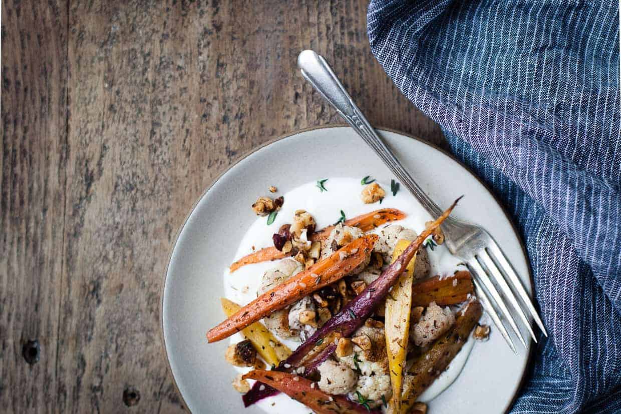 Za'atar Roasted Carrots and Cauliflower with Salted Yoghurt