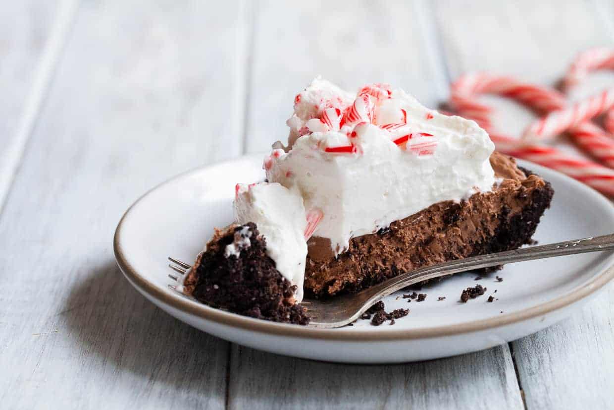 No-Bake Chocolate Cheesecake Pie with Peppermint Whipped Cream