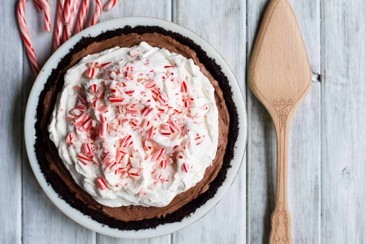 No-Bake Chocolate Cheesecake Pie with Peppermint Whipped Cream