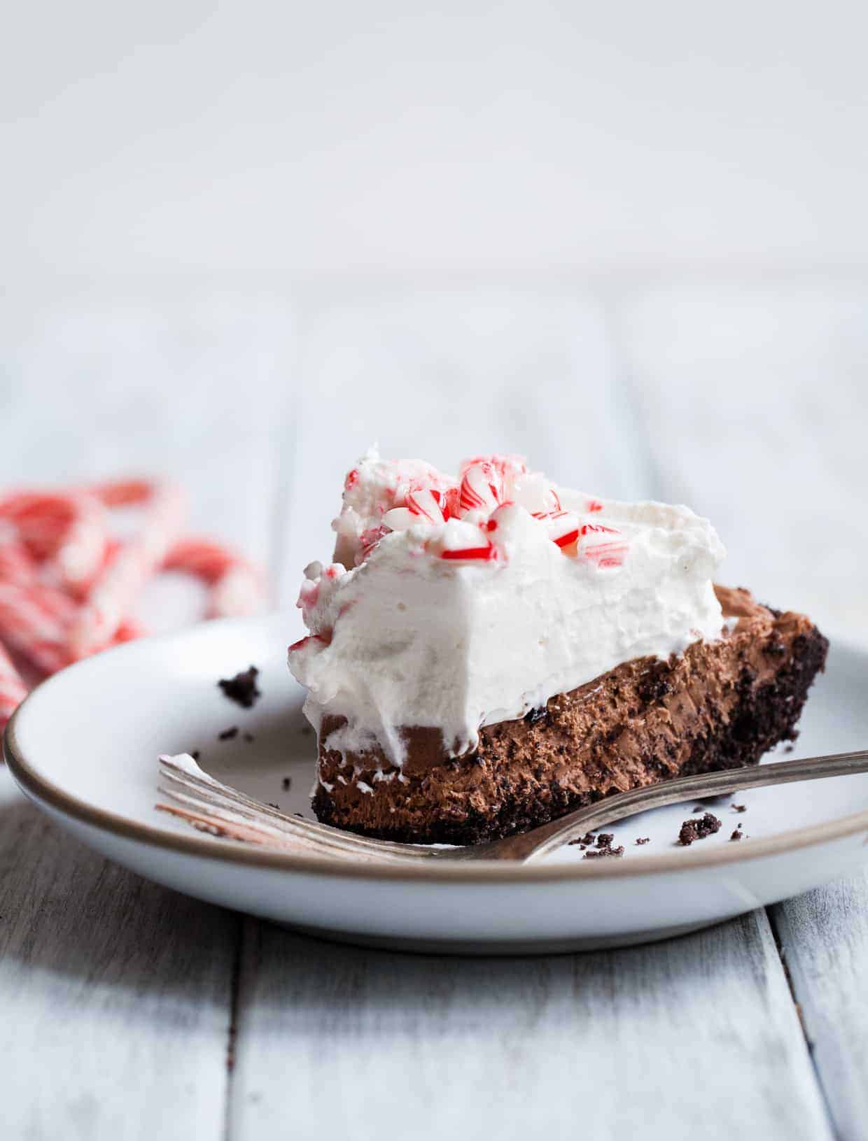 No-Bake Chocolate Cheesecake Pie with Peppermint Whipped Cream