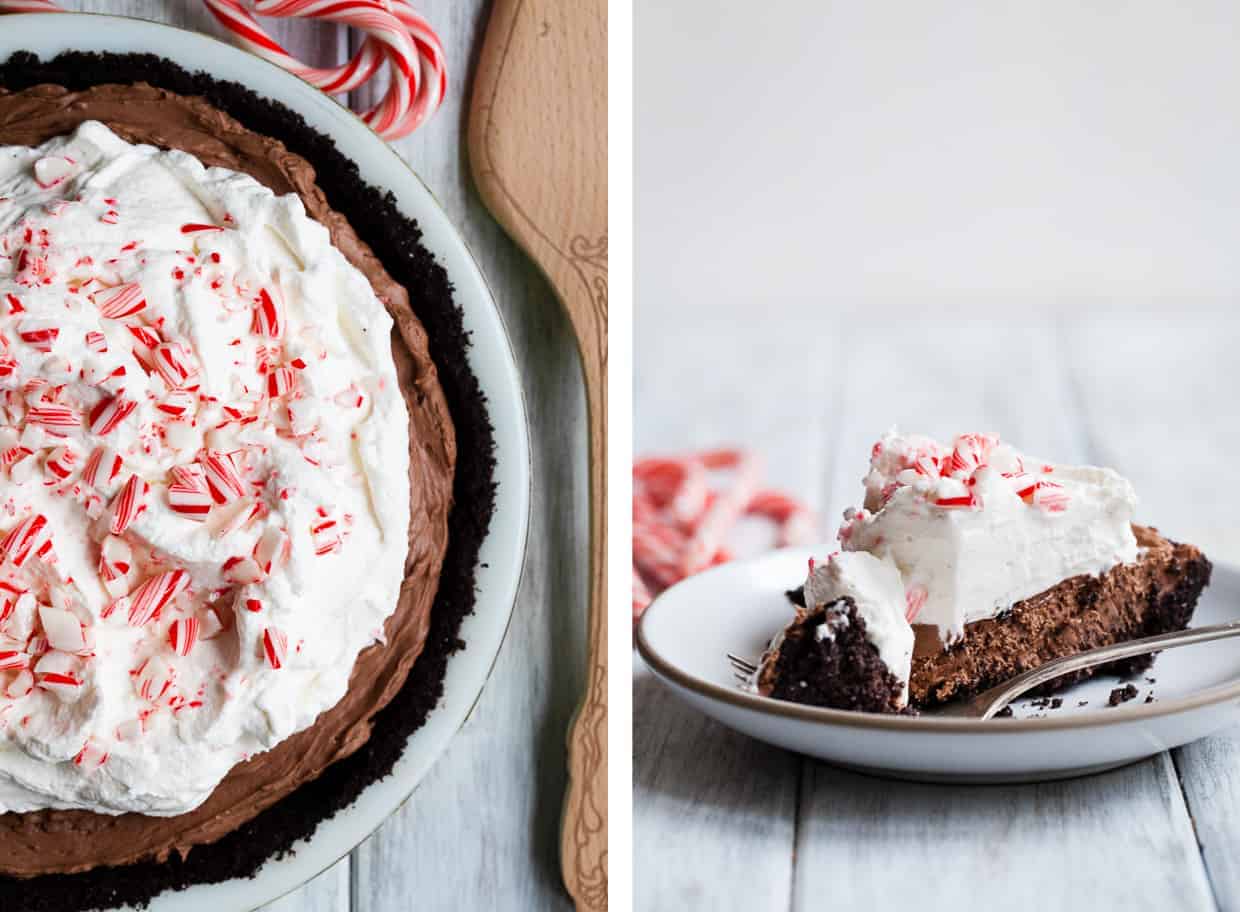 No-Bake Chocolate Cheesecake Pie with Peppermint Whipped Cream