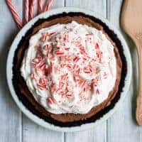 No-Bake Chocolate Cheesecake Pie with Peppermint Whipped Cream