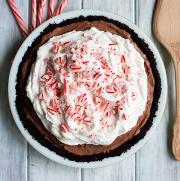 No-Bake Chocolate Cheesecake Pie with Peppermint Whipped Cream