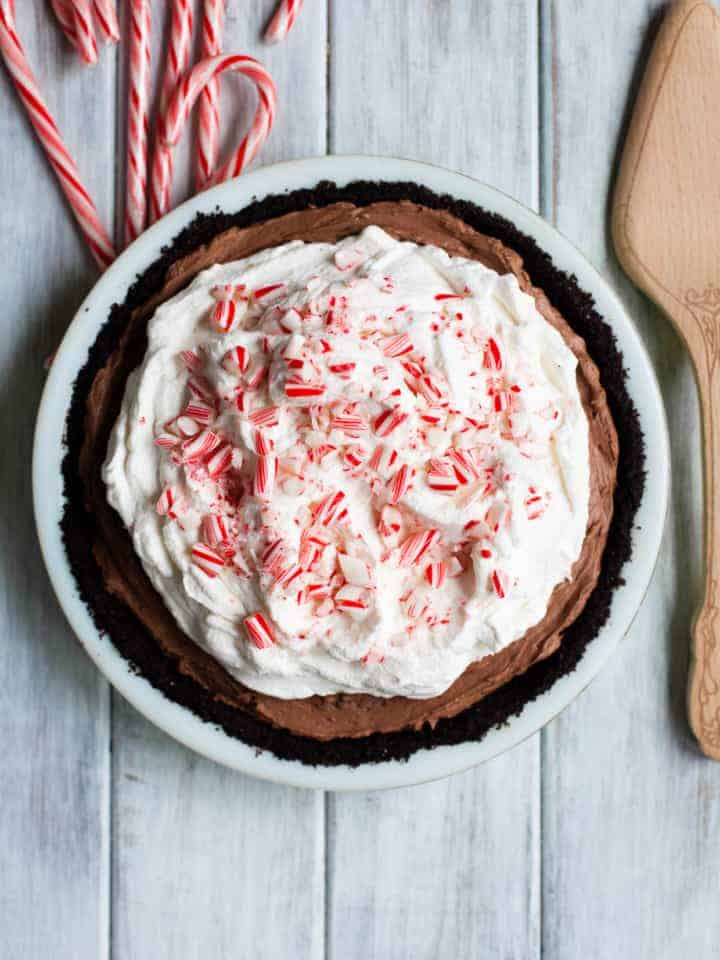 No-Bake Chocolate Cheesecake Pie with Peppermint Whipped Cream