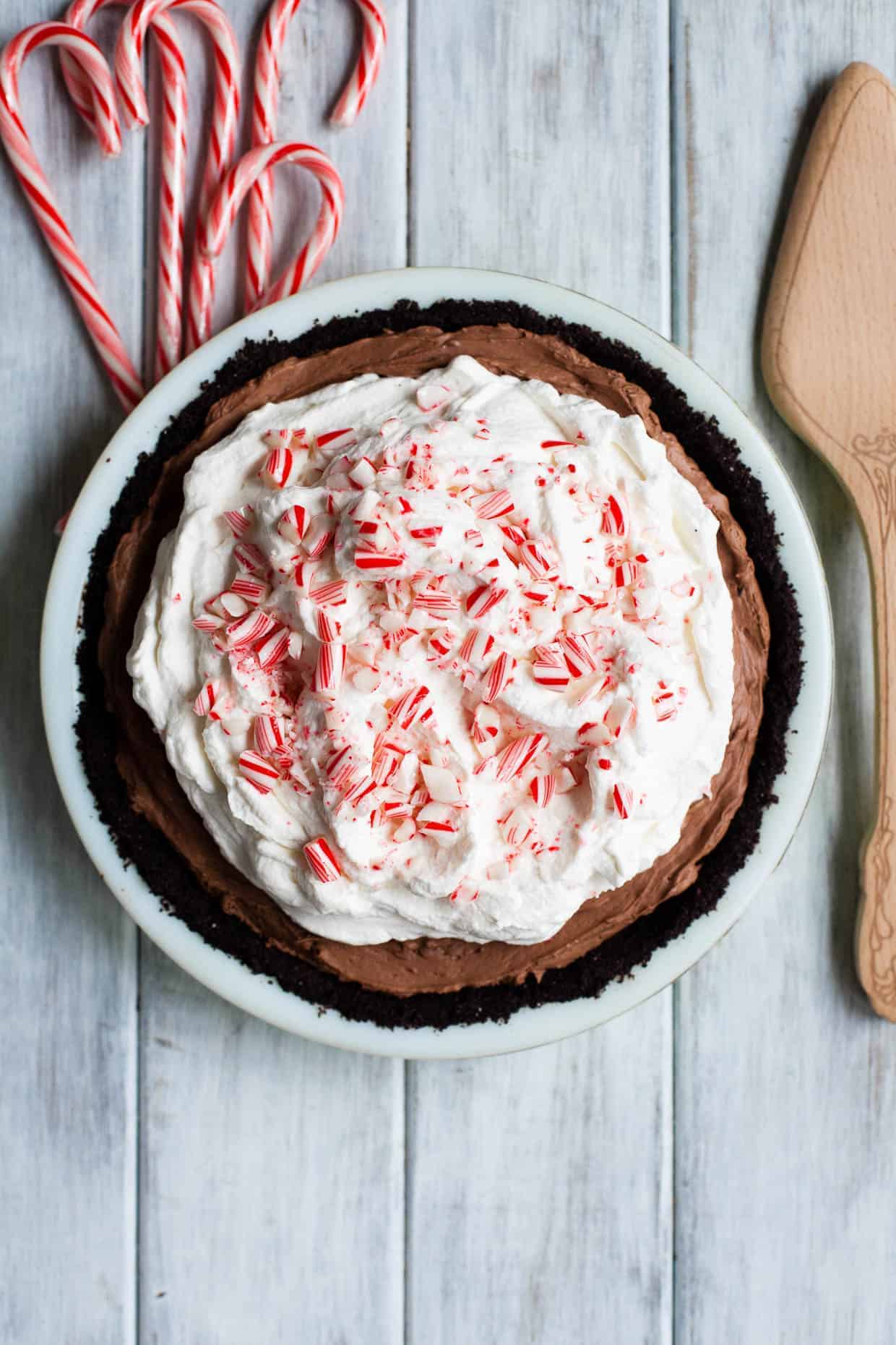 No-Bake Chocolate Cheesecake Pie with Peppermint Whipped Cream