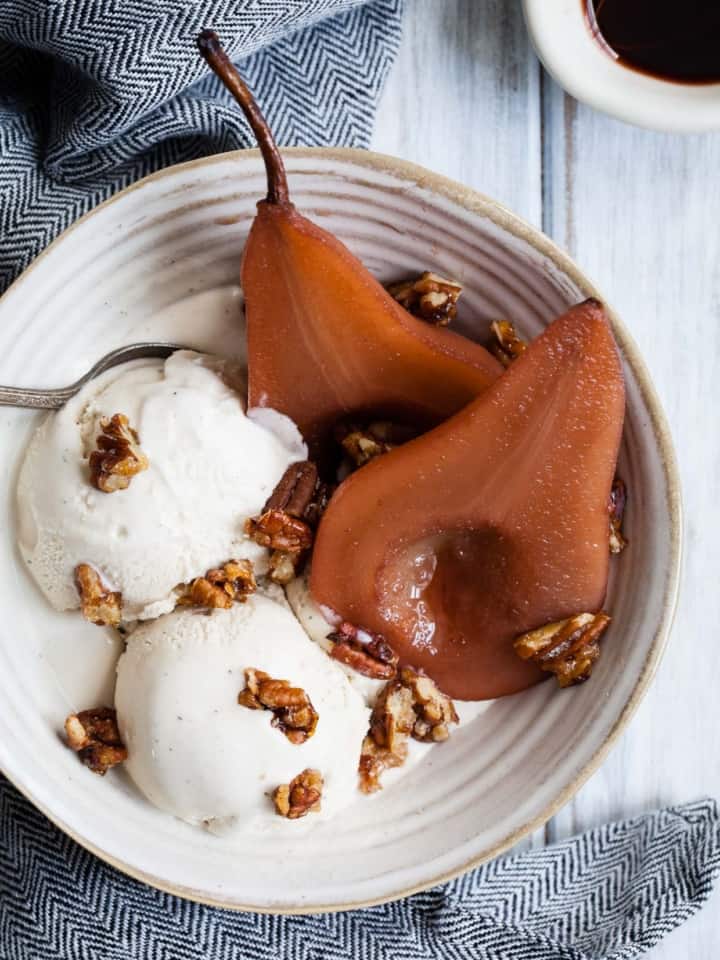 Mulled Pomegranate Cider Poached Pears