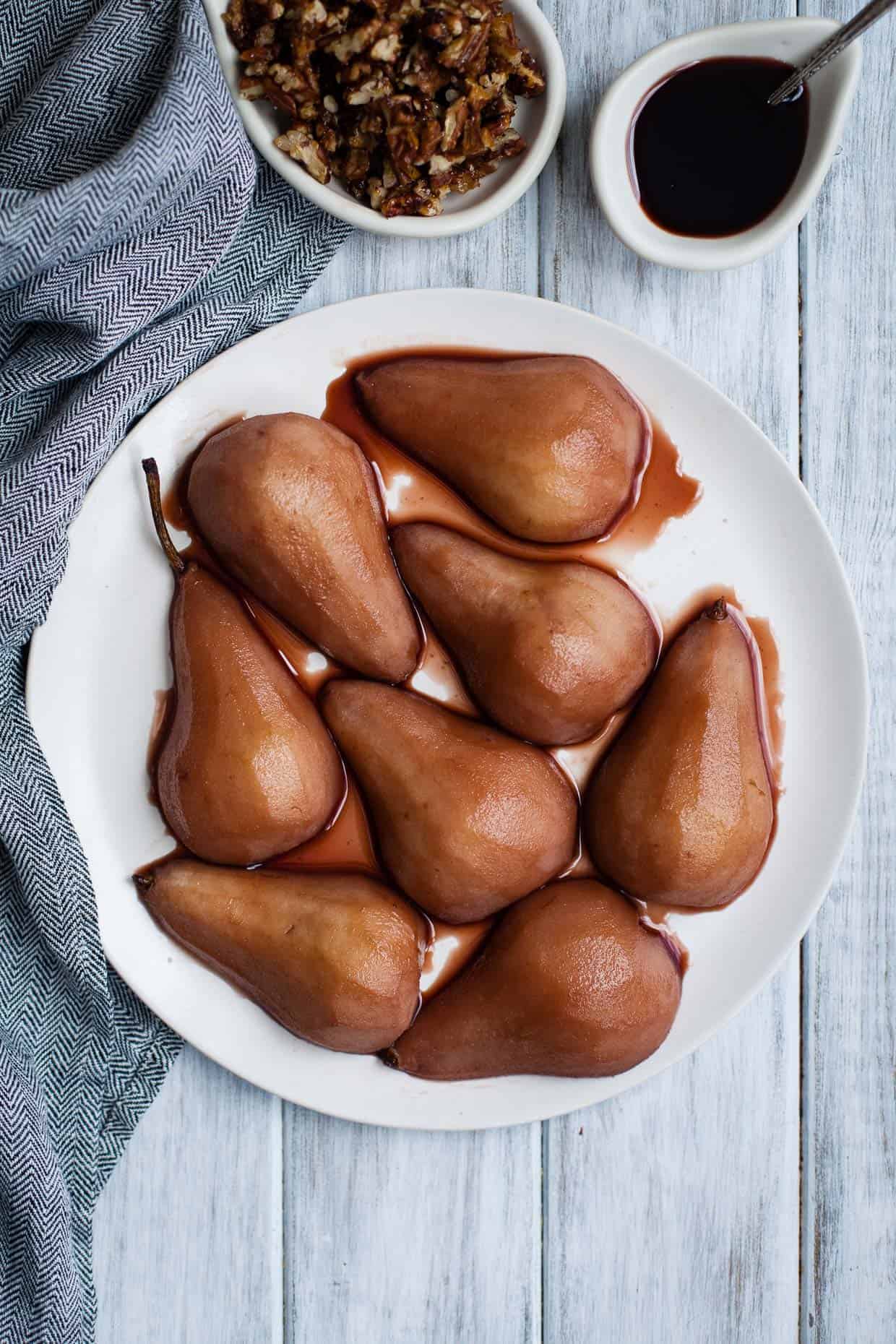 Mulled Pomegranate Cider Poached Pears