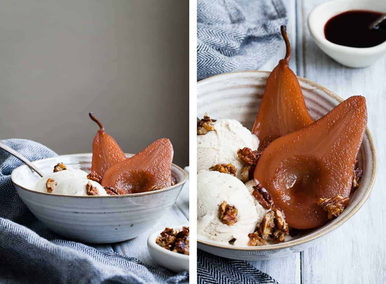 Mulled Pomegranate Cider Poached Pears