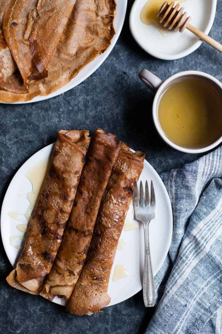 Hazelnut Chestnut Crepes with Brie & Burnt Honey