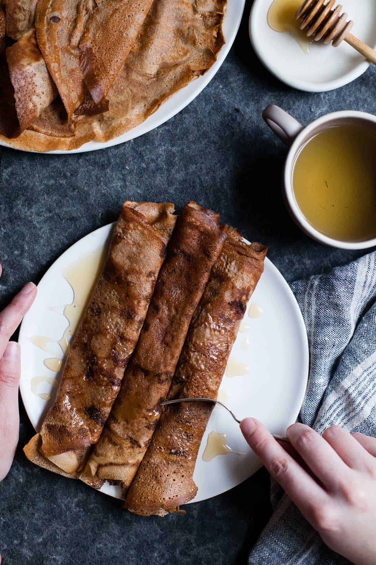 Hazelnut Chestnut Crepes with Brie & Burnt Honey