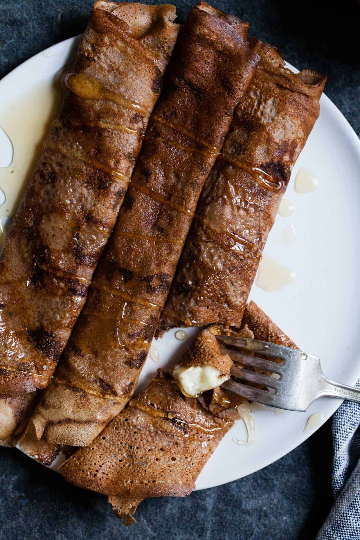 Hazelnut Chestnut Crepes with Brie & Burnt Honey