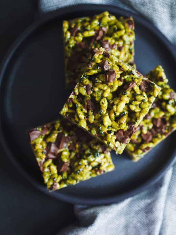 Matcha Black Sesame Chocolate Chunk Rice Krispie Treats