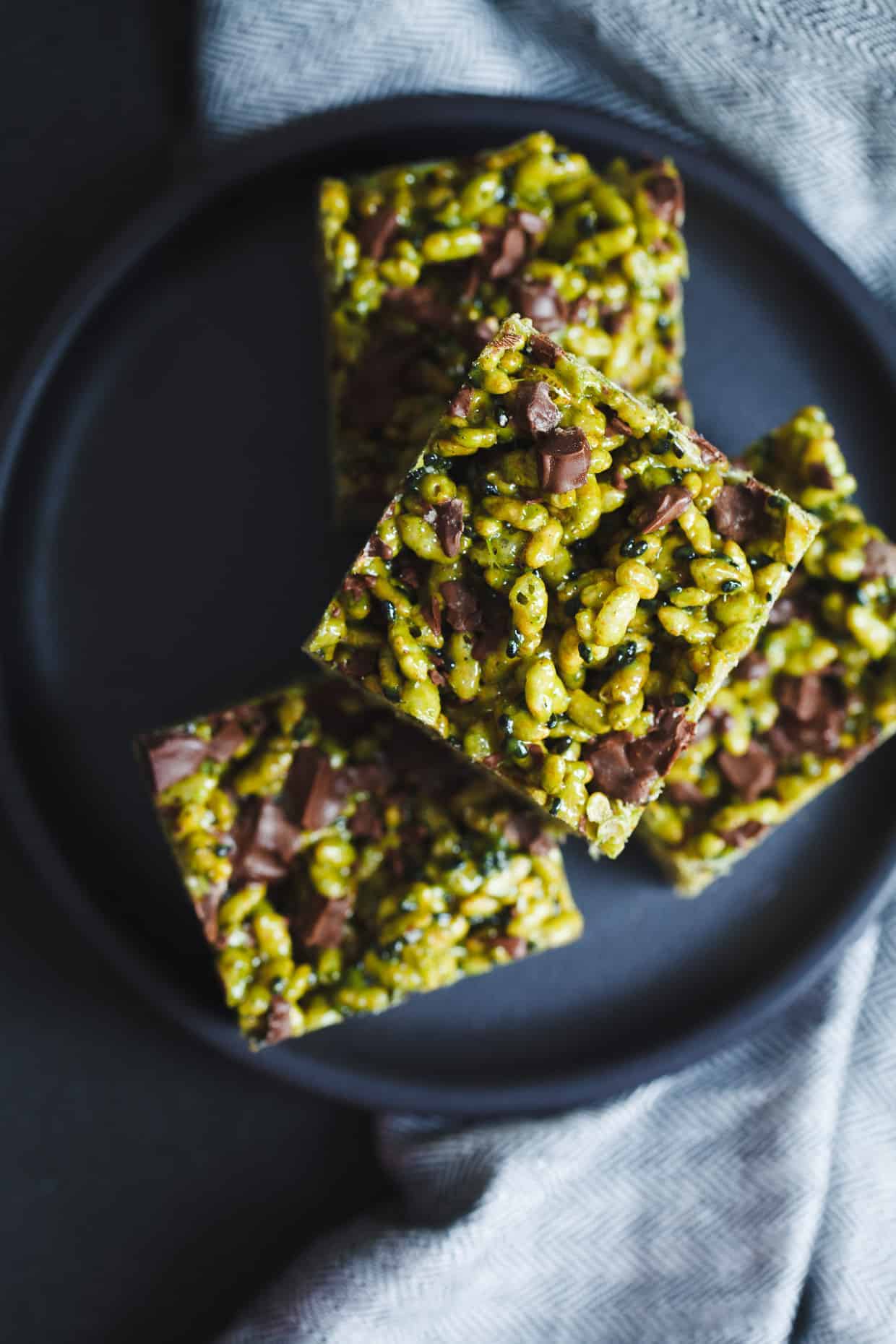 Matcha Black Sesame Chocolate Chunk Rice Krispie Treats