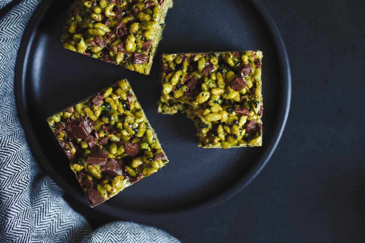 Matcha Black Sesame Chocolate Chunk Rice Krispie Treats