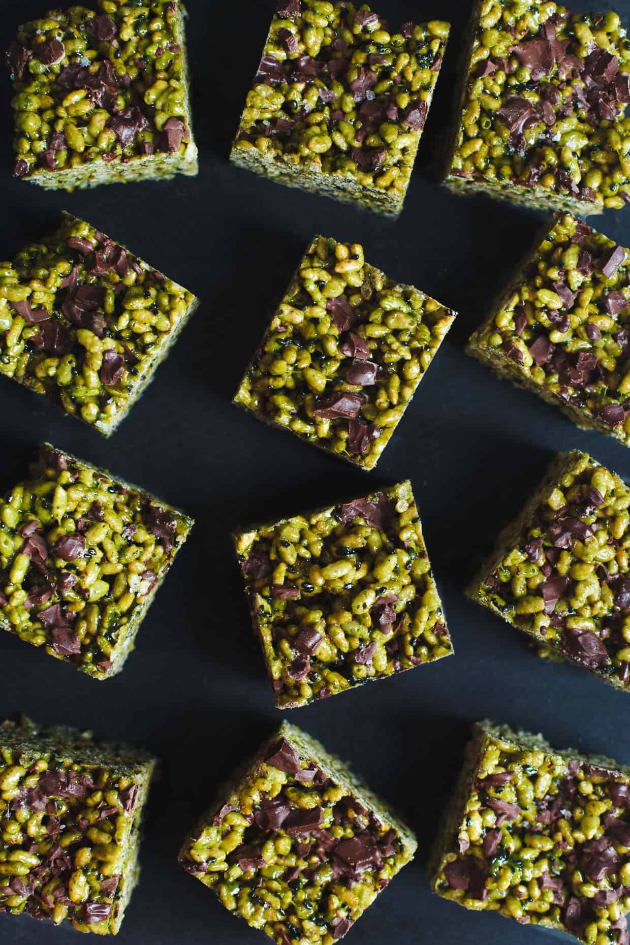 Matcha Black Sesame Chocolate Chunk Rice Krispie Treats