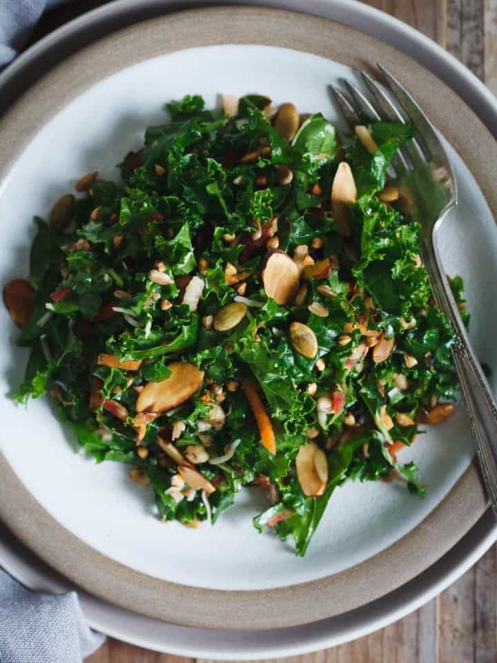 Kale Salad with Toasted Nuts, Seeds, & Buckwheat