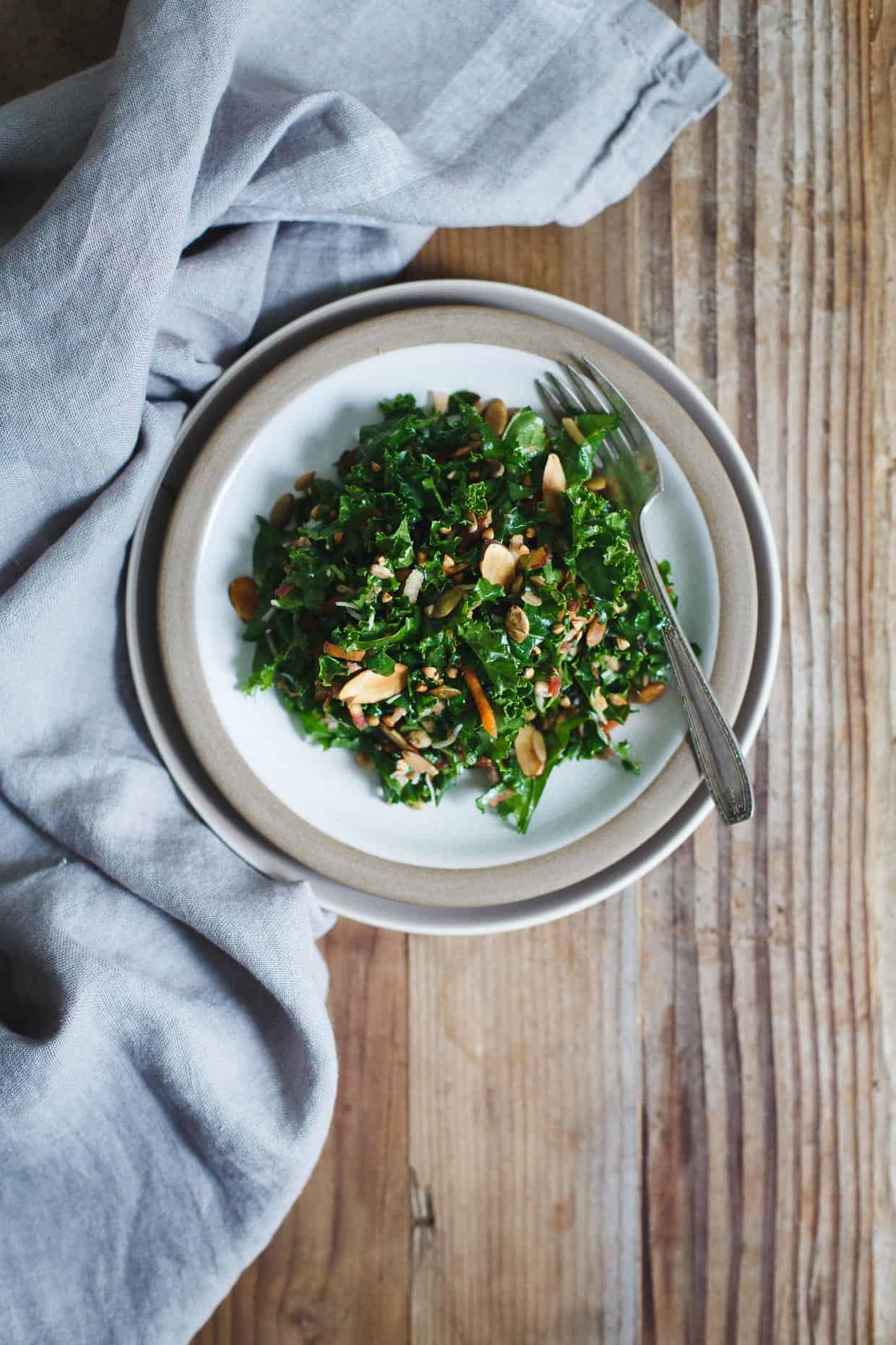 Kale Salad with Toasted Nuts, Seeds, & Buckwheat