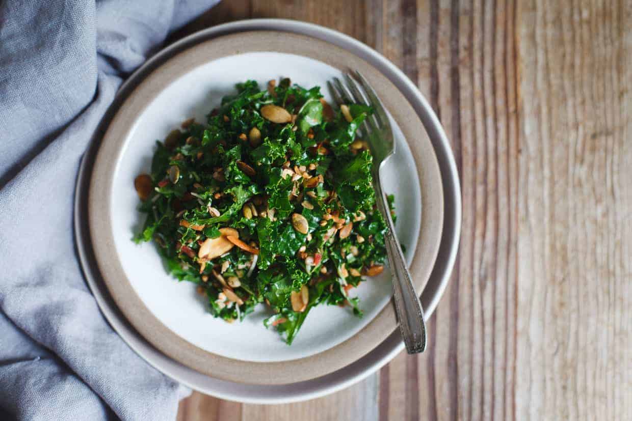 Kale Salad with Toasted Nuts, Seeds, & Buckwheat