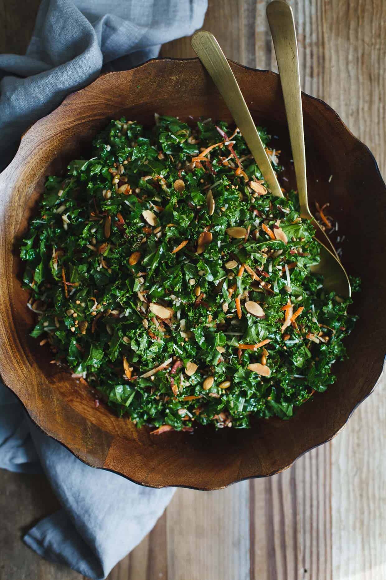 Kale Salad with Toasted Nuts, Seeds, & Buckwheat