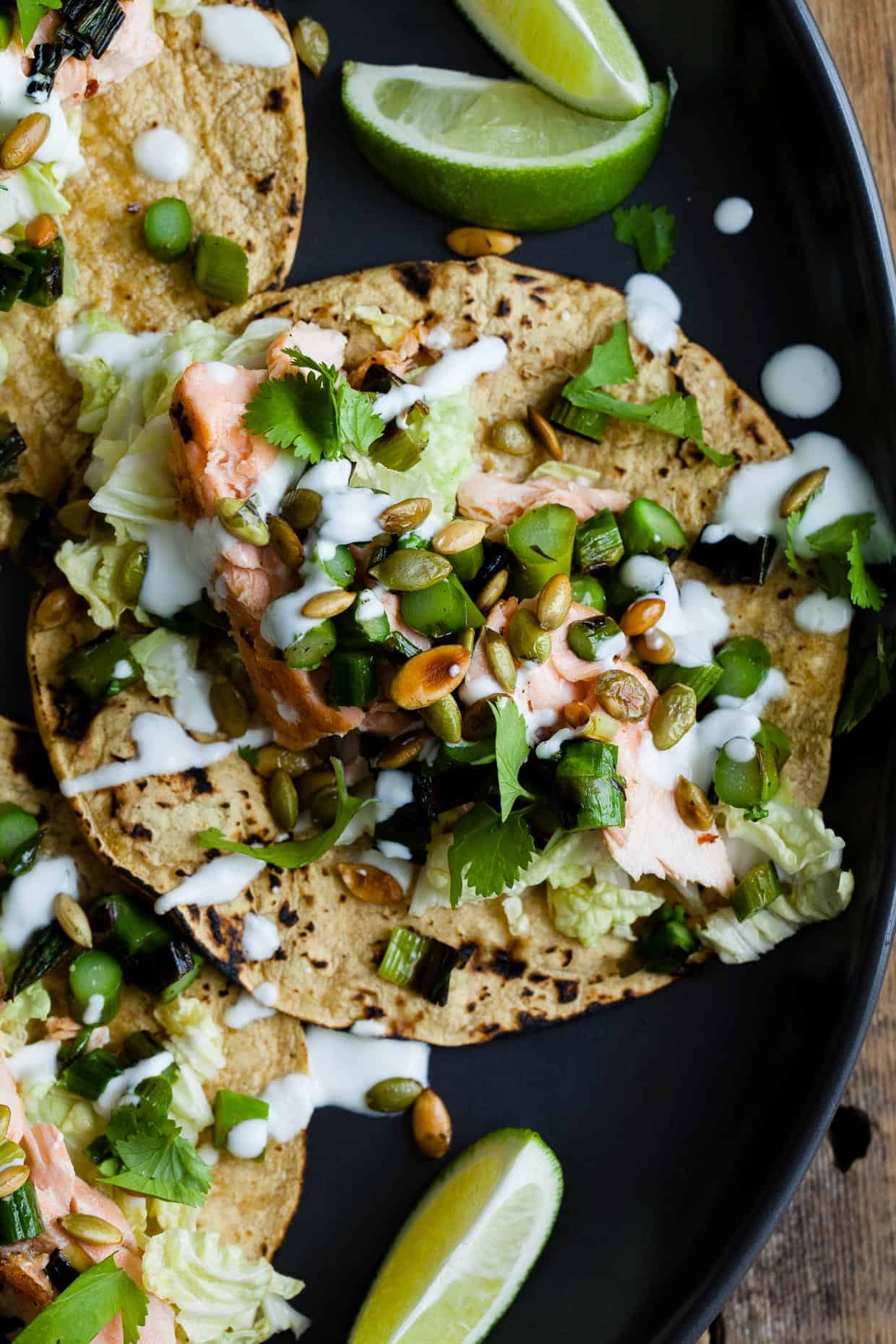 Salmon Tacos with Green Onion & Asparagus Salsa