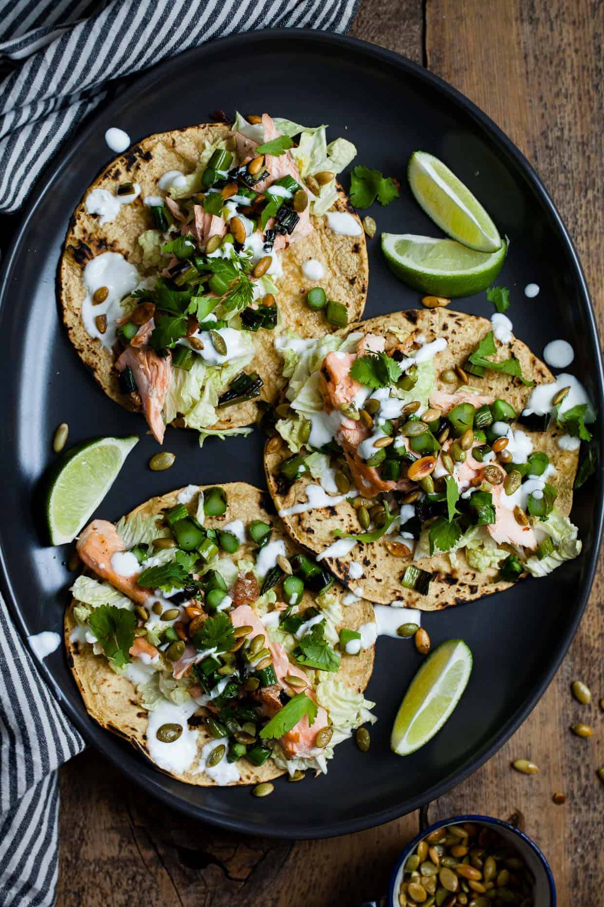 Salmon Tacos with Green Onion & Asparagus Salsa