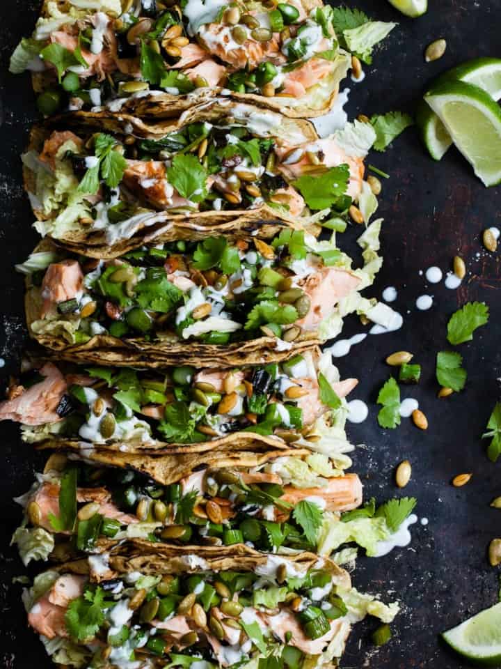 Salmon Tacos with Green Onion & Asparagus Salsa