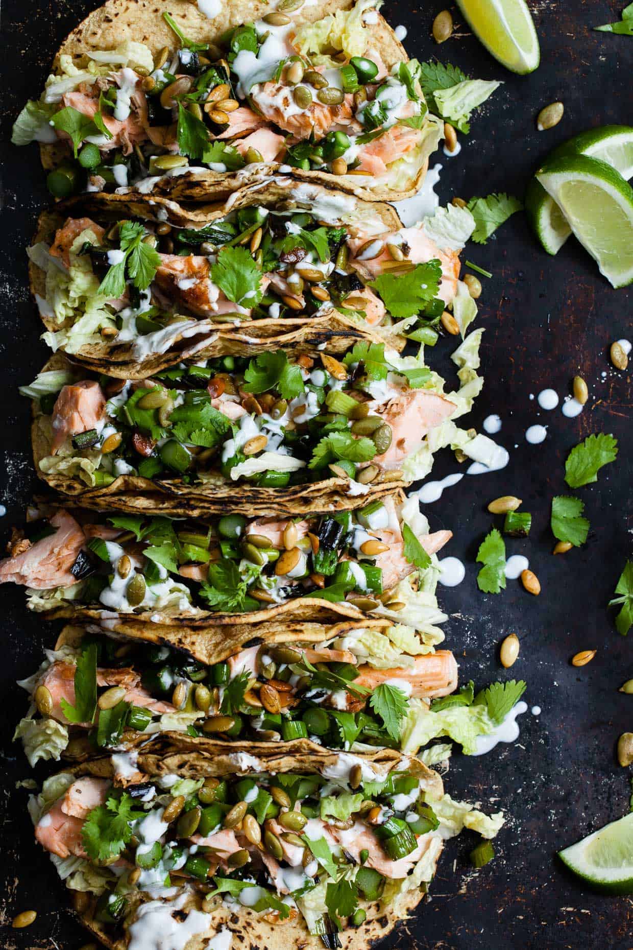 Salmon Tacos with Green Onion & Asparagus Salsa