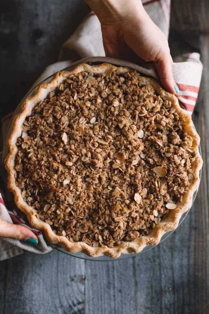 Gluten-Free Strawberry Rhubarb Pie with Crumb Topping - Snixy Kitchen