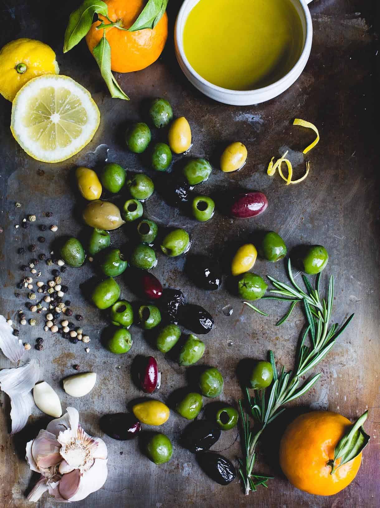 Warm Olives with Citrus, Rosemary, and a Splash of Gin