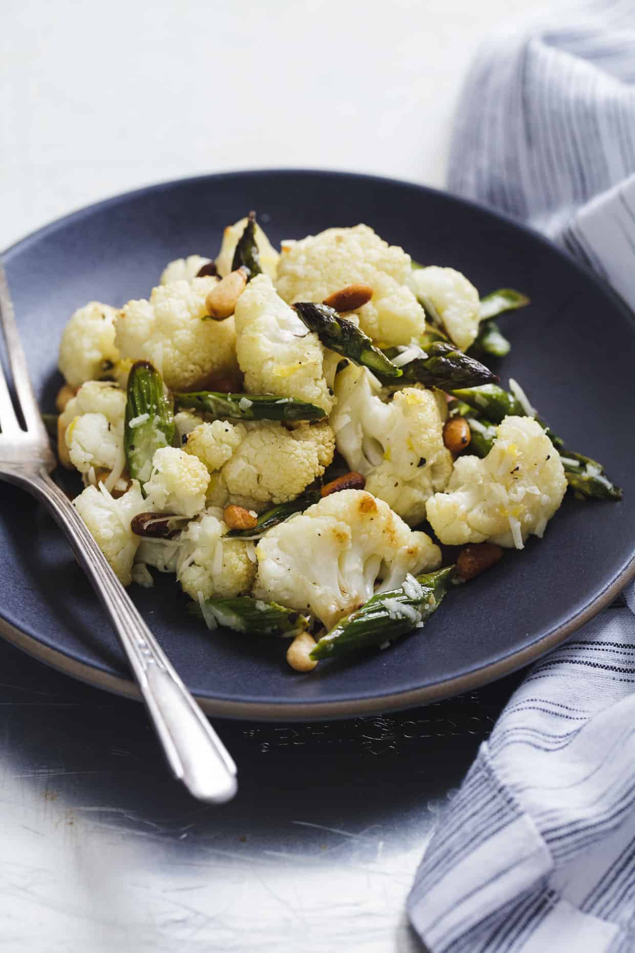 Lemony Roasted Asparagus and Cauliflower Salad - Snixy Kitchen