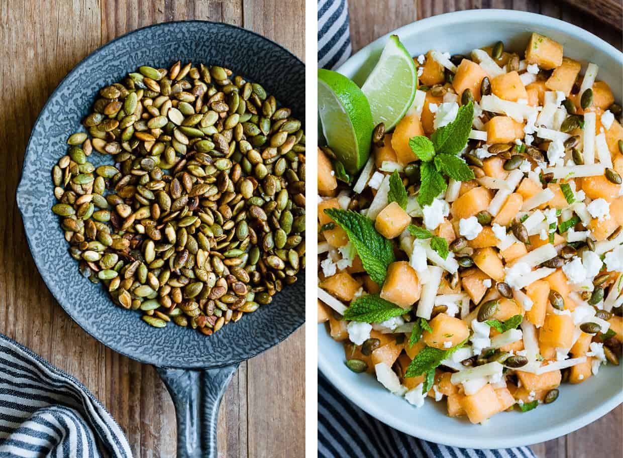 Mint Jicama Cantaloupe Salad with Toasted Pepitas