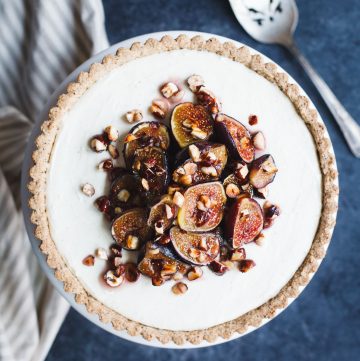 Ginger Goat Cheese Cheesecake with Roasted Figs and Hazelnuts