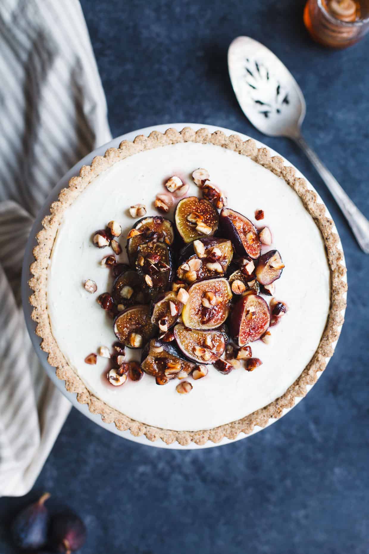 Ginger Goat Cheese Cheesecake with Roasted Figs and Hazelnuts