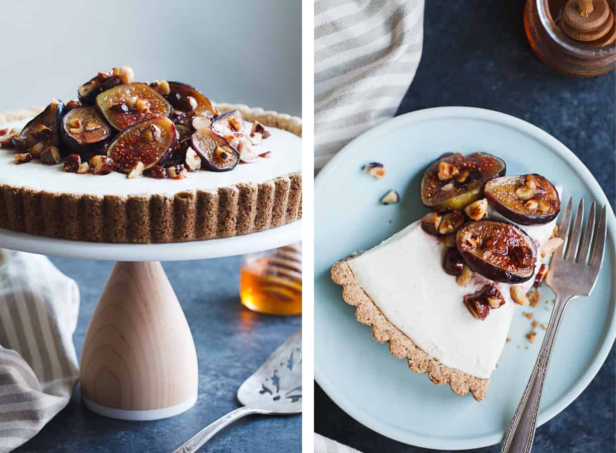 Ginger Goat Cheese Cheesecake with Roasted Figs and Hazelnuts