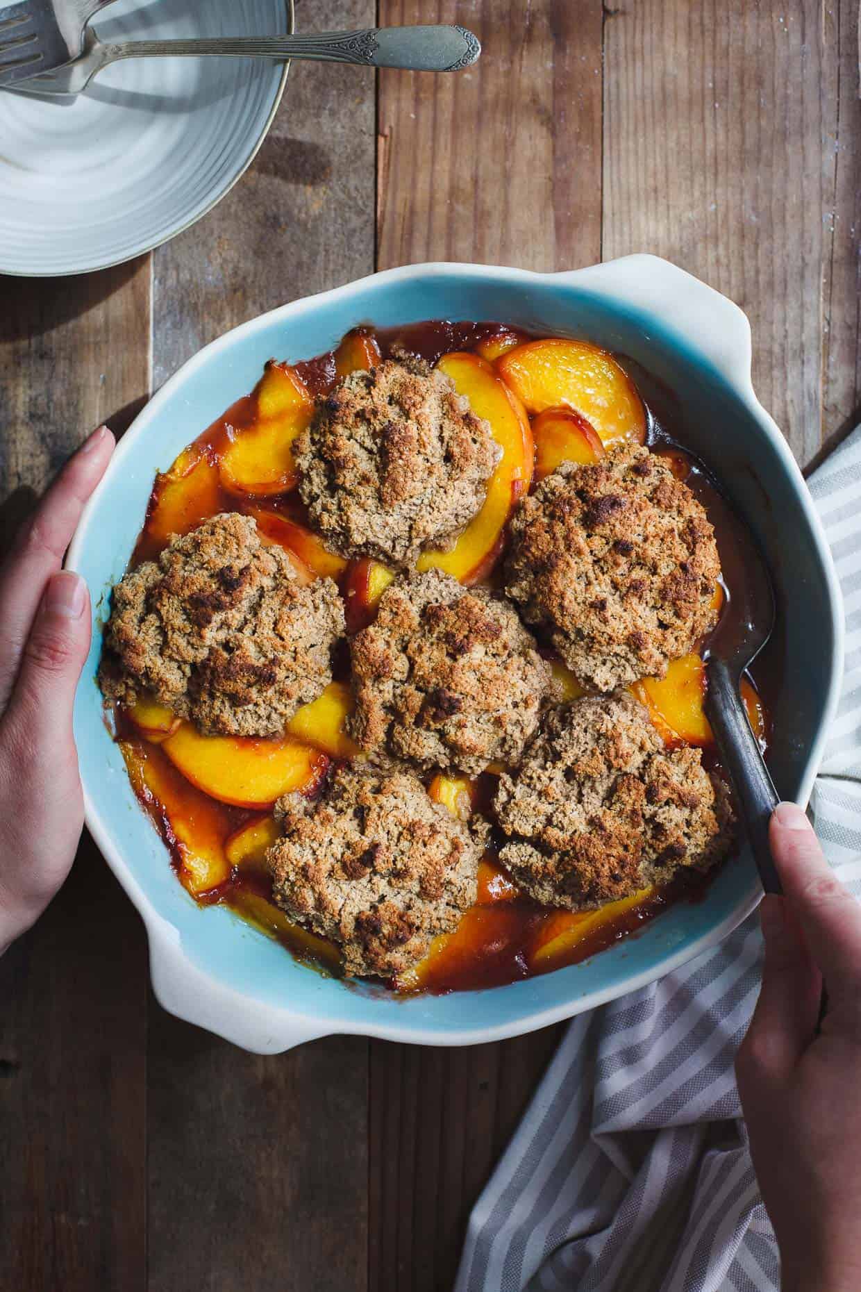 Gluten-Free Peach Cobbler Brown Butter Chestnut Biscuits