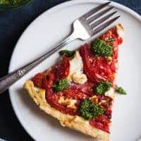 Ricotta Tomato Tart with Gluten-free Cornmeal Crust & Arugula Walnut Pesto