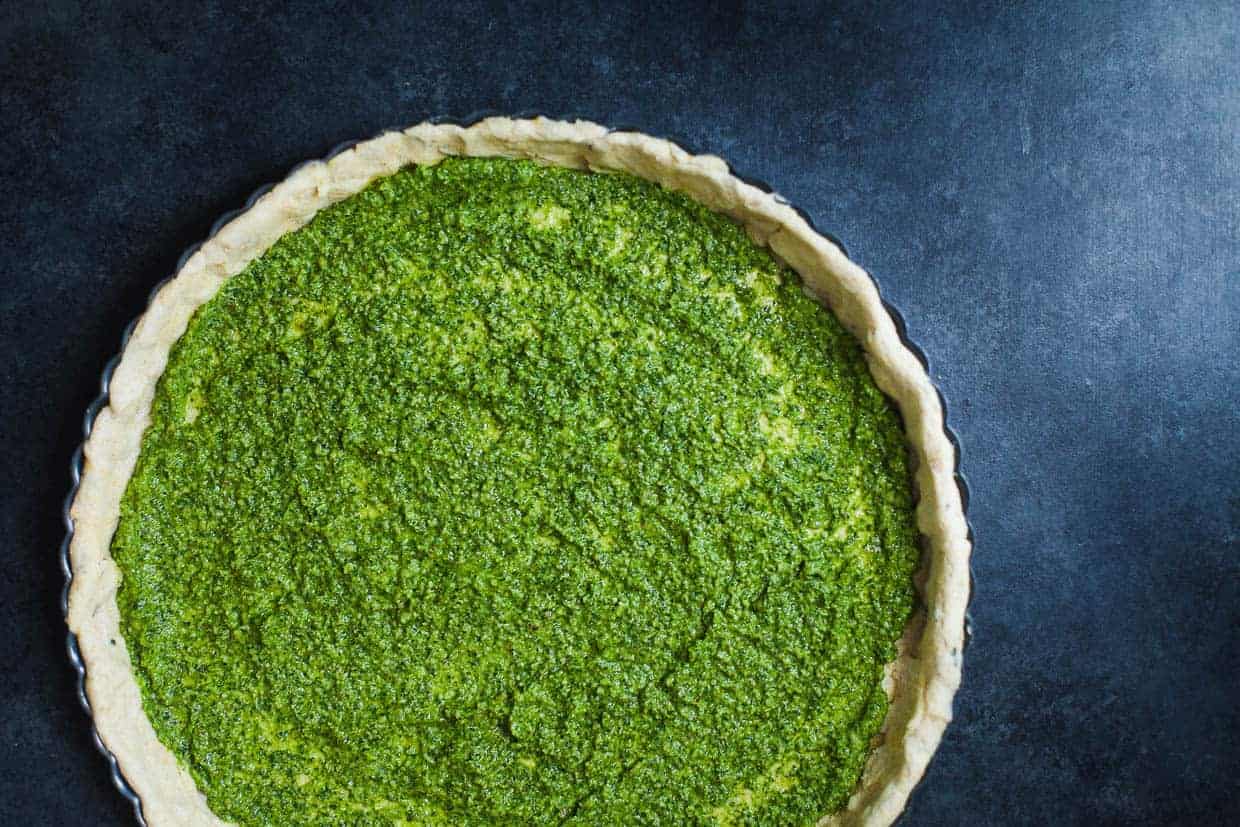 Ricotta Tomato Tart with Gluten-free Cornmeal Crust & Arugula Walnut Pesto