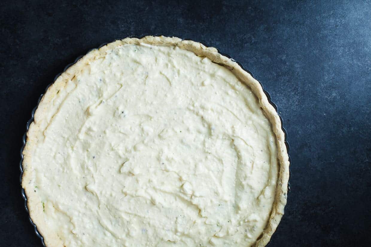 Ricotta Tomato Tart with Gluten-free Cornmeal Crust & Arugula Walnut Pesto