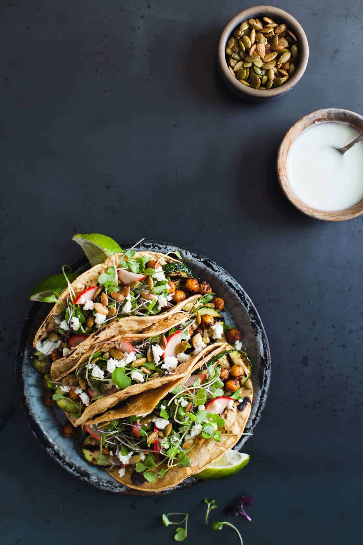 Mole-Spiced Chickpea & Grilled Zucchini Tacos